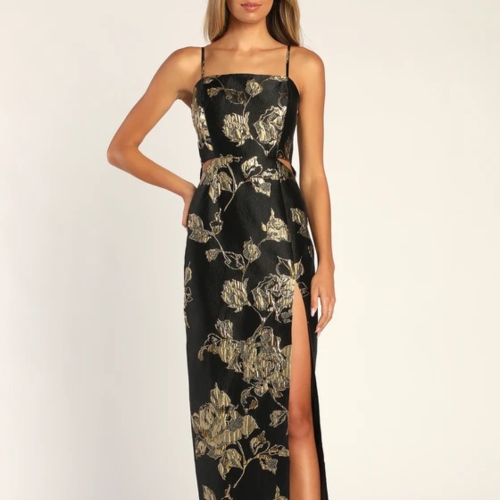 Lulus Black Gold Floral Maxi Dress M